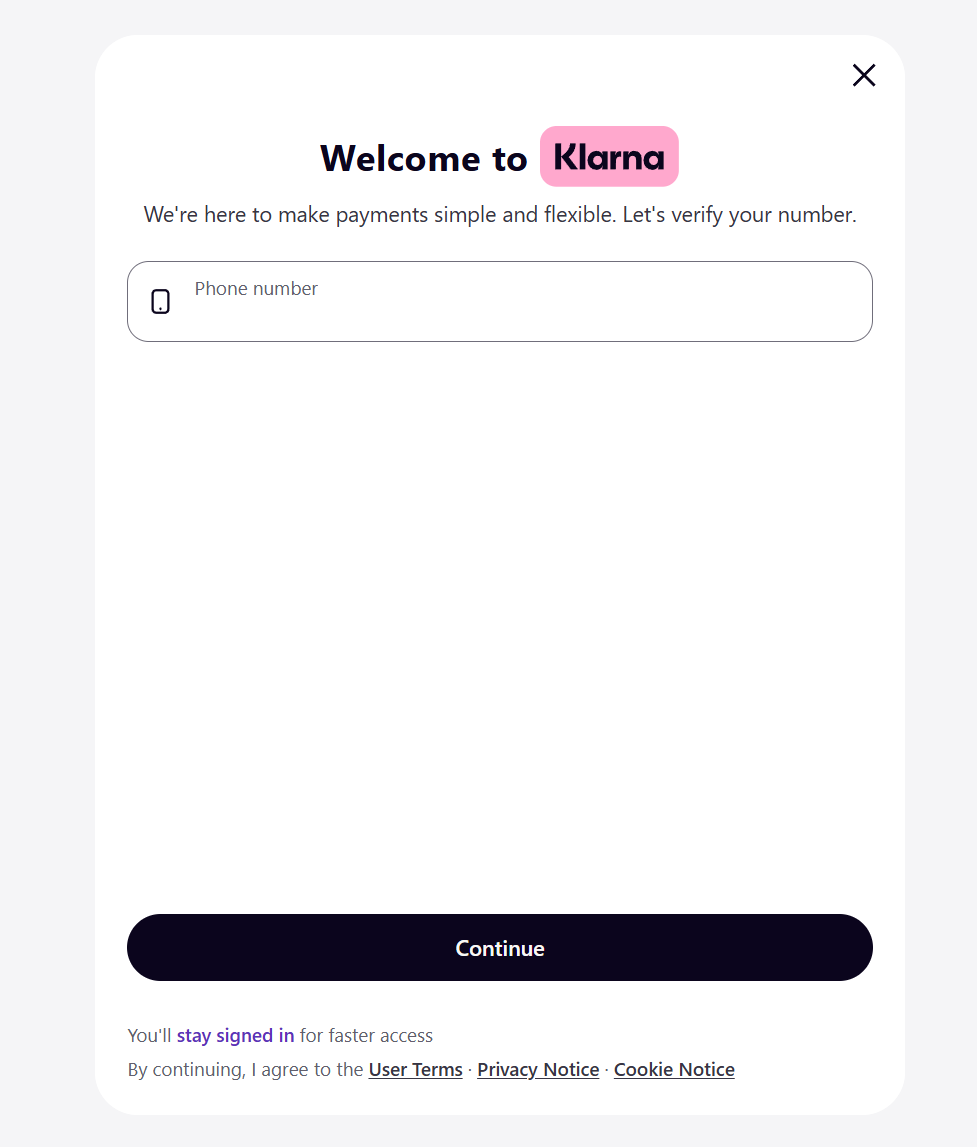 Klarna Pay in 3 process or final checkout confirmation screen