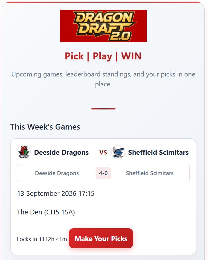 Dragon Draft weekly games screen